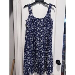 NINE WEST DRESS SIZE 10 Navy Blue Embroidery Floral Sleeveless Dress 3398